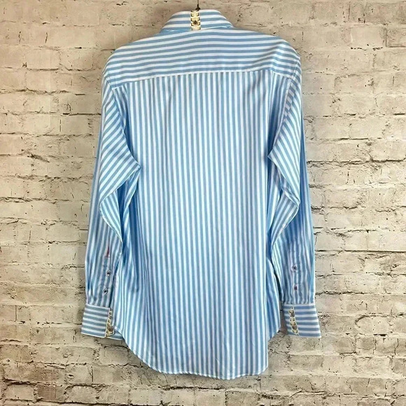 Robert Graham X Men's M Blue White Pink Striped Long Sleeve Button Down Shirt M - Picture 9 of 10